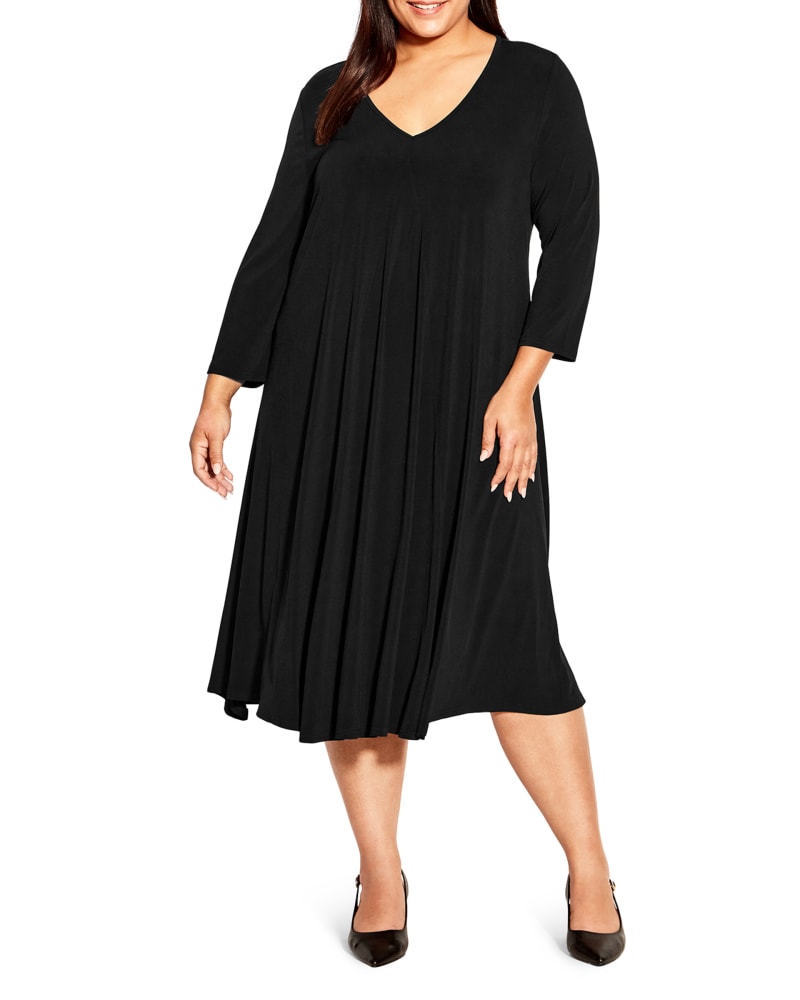 Front of a model wearing a size 14 DRESS LORELEI in Black by Ave Studio. | dia_product_style_image_id:256354